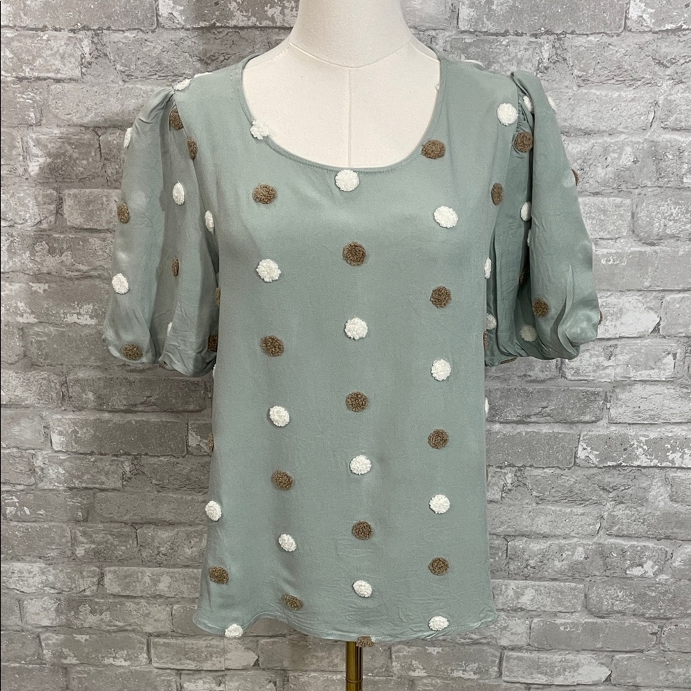 Mine sage green swiss dot short sleeve blouse
